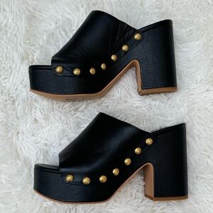 Dolce Vita Emol Chunky Platform Open Toe Black Leather Clog Heels Size 7M